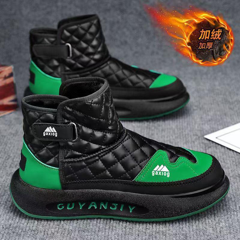 Флисовые Утепленные Зимние Ботинки Хлопковая Обувь Зимние Мужские Повседневные Ботинки Мартин с Высоким Голенищем Обувь для Сноуборда Универсальные Черные