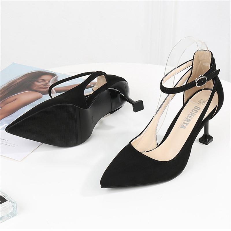 Модные элегантные женские фетиш-сандалии на высоком каблуке 7 см, женские замшевые сандалии на низком каблуке с острым носком больших размеров, дешевая офисная обувь