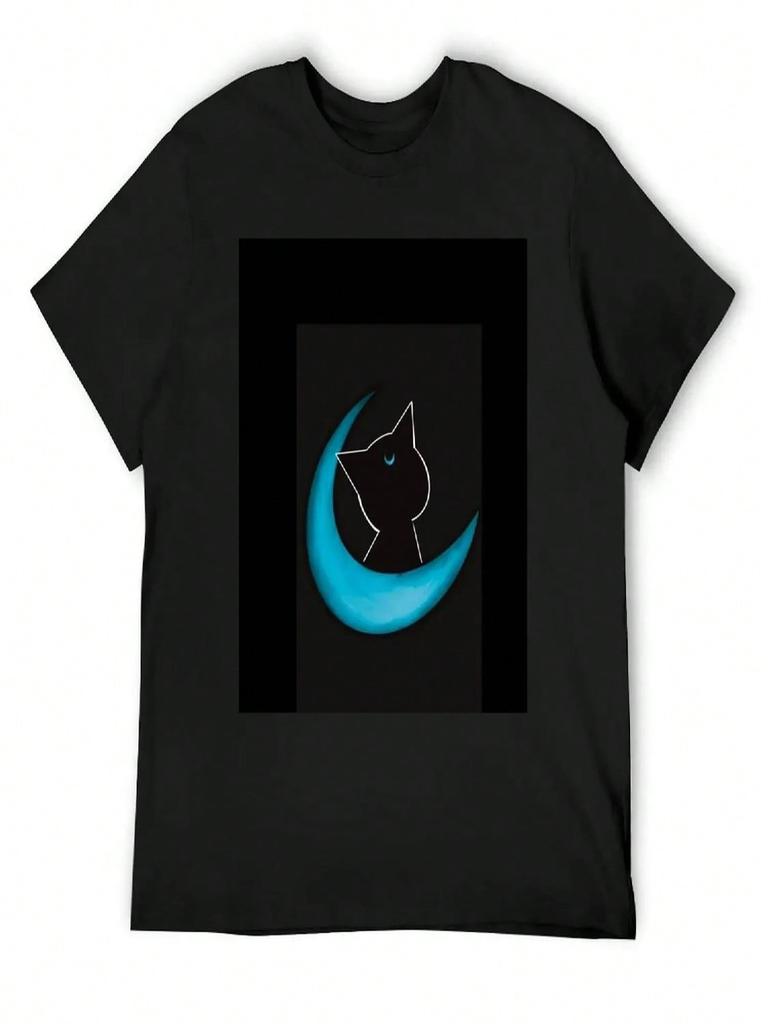 Moon Kitty Aqua T-Shirt Graphic Tee Shirt Animal Prinfor Boys For A Boy Mens T Shirts Casual Stylish