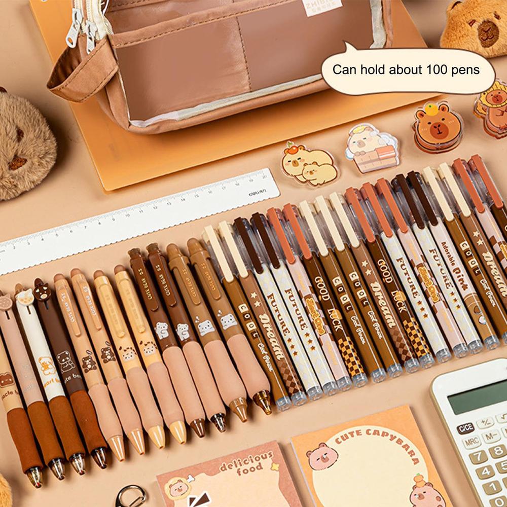 Clear Pencil Pouch 5 Layer Pencil Case Large Capacity Capybara Doll Capybara Sticker Brooche Kit