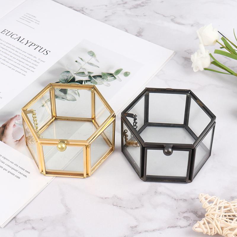 Геометрическая стеклянная шкатулка для драгоценностей, органайзер для ювелирных изделий, держатель для колец, шкатулка для хранения ювелирных изделий
