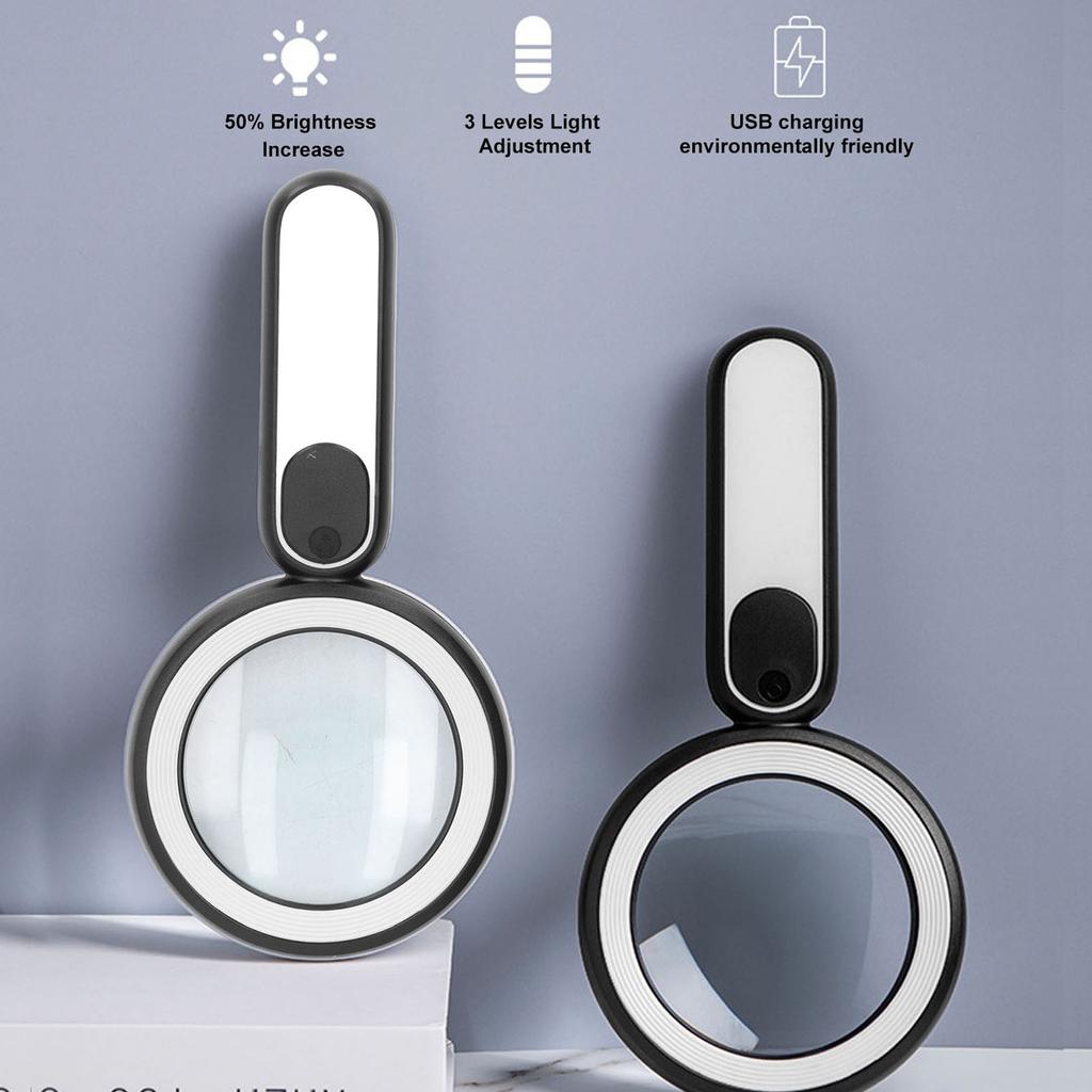 Handheld Magnifying Glass 20X Optical Magnifier with 21 LED Lights USB Charging Touch