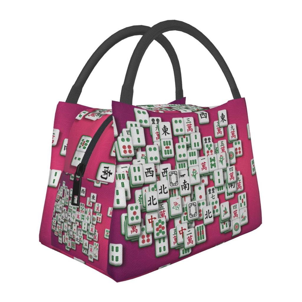 Mahjong Tile Pattern Insulated Lunch Bag for School Bento Storage Food Boxes Portable Container Cooler Thermal Lunch Box Tote