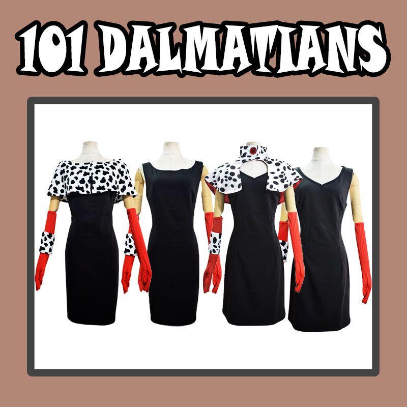 Элегантный и модный женский костюм для косплея злодейки Круэллы Де Виль, полный комплект для Хэллоуина