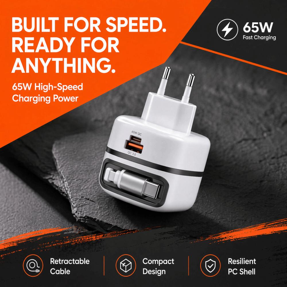 EU UK US Plug 65W Fast Charger Foldable Foot Universal Travel Adapter Universal USB-C Devices