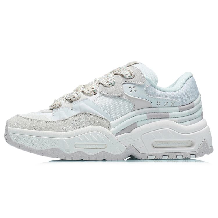 Li Ning CF Honor Thick Sole Height Increasing Cushioning Versatile Bread Shoes Low Top Casual Shoes Women Sneaker White Sand Gray AGCR438-2