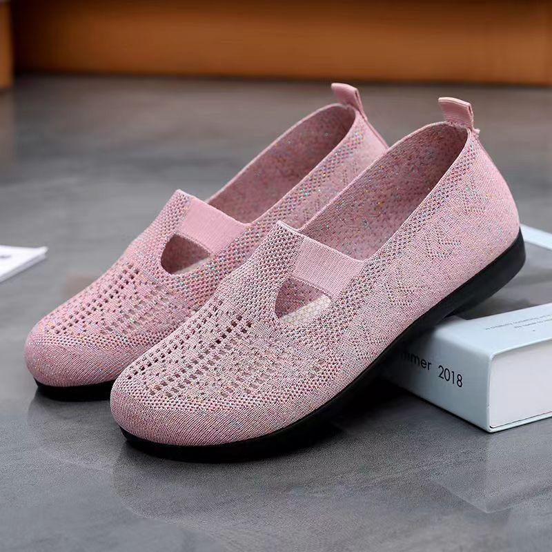 Summer New Single Shoes Old Beijing Cloth Shoes Women's Mesh Shoes Non-slip Soft Sole Breathable Middle-aged and Elderly Mother Shoes Elastic Upper