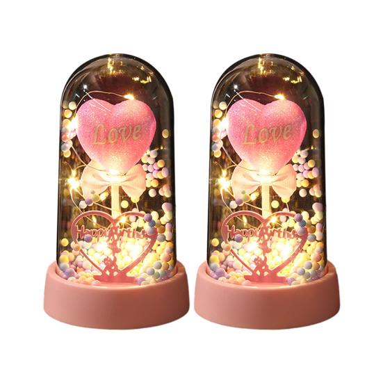 2 Pcs Love Heart in A Dome LED Light Up Heart Ornament Anniversary Valentine's Day Christmas Birthday Gift for Women Her Wife Mom