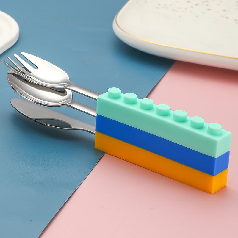 3 шт. DIY Красочные строительные блоки Сращиваемые вилки Ложки Столовые приборы Студенческий салат Столовые приборы Набор Подходит для кухонного инструмента
