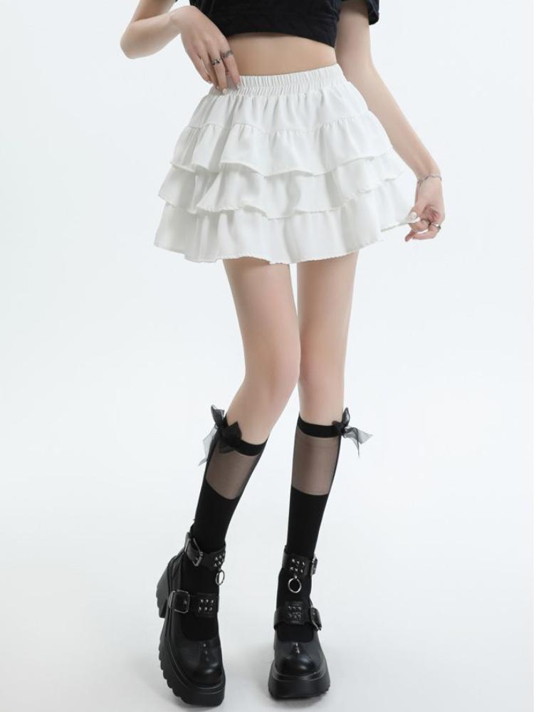 White Mini Cake Short Skirts For Women A-line High Waist Solid Color Skirt Korean Fashion Casual Summer Pleated Skirt