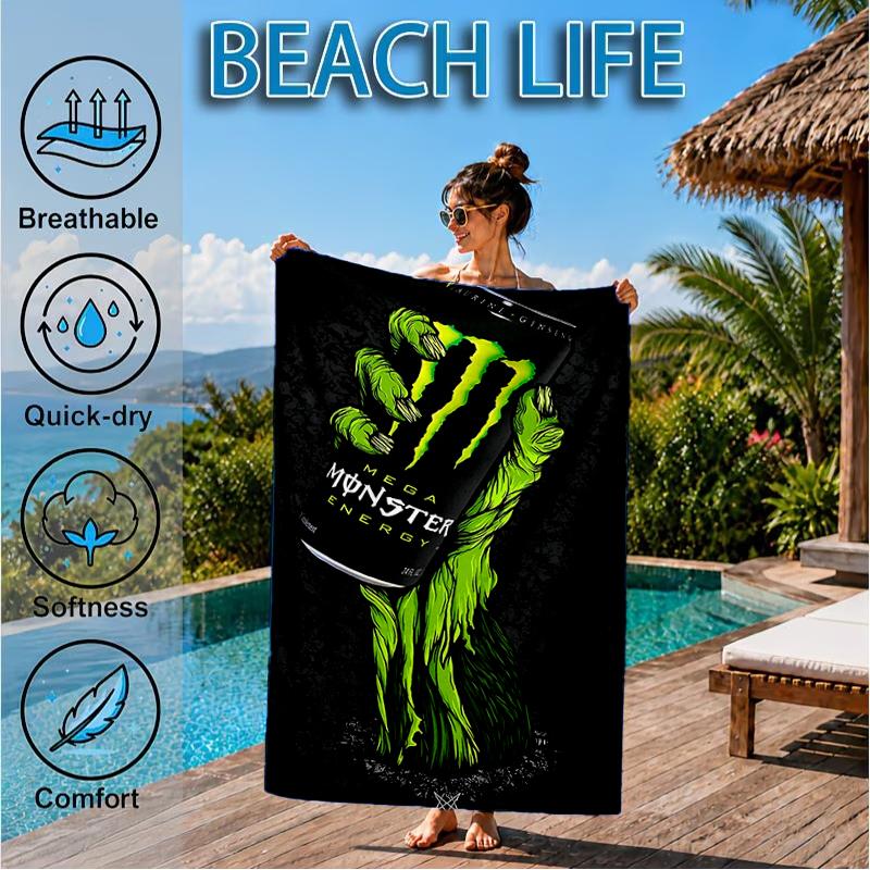 Пляжное полотенце Monster Drink, Супермягкая микрофибра, Идеальный подарок для нее/него, На день рождения, Для бассейна, пляжа, путешествий, Декор пляжной вечеринки