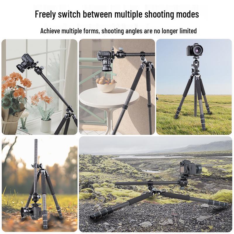 Carbon Fiber Dual-Camera Gimbal Tripod with Monopod & Horizontal Crane Arm for Panorama and DSLR Photography
