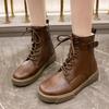 Обувь женская 2024 модные женские ботинки на шнуровке зимние круглые носки сплошной плюшевый флис для тепла короткие бочонки на плоской подошве большого размера