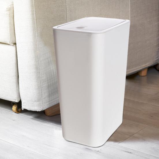 Bathroom Trash Can with Press Top Lid High Durability Large Capacity Solid Color Slim Wastebasket Garbage Can
