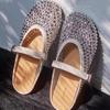 2025 лето новый плетеный ажурный сетчатый стразы плоская подошва полусумка голова шлепанцы женские летние дышащие на одном педале