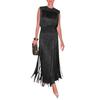 Evening Dress Multi Tassel Slim Waist Sleeveless Maxi Dress Round Neck Pure Color Ball Gown Slim Fit Dress for Office Parties Weddings