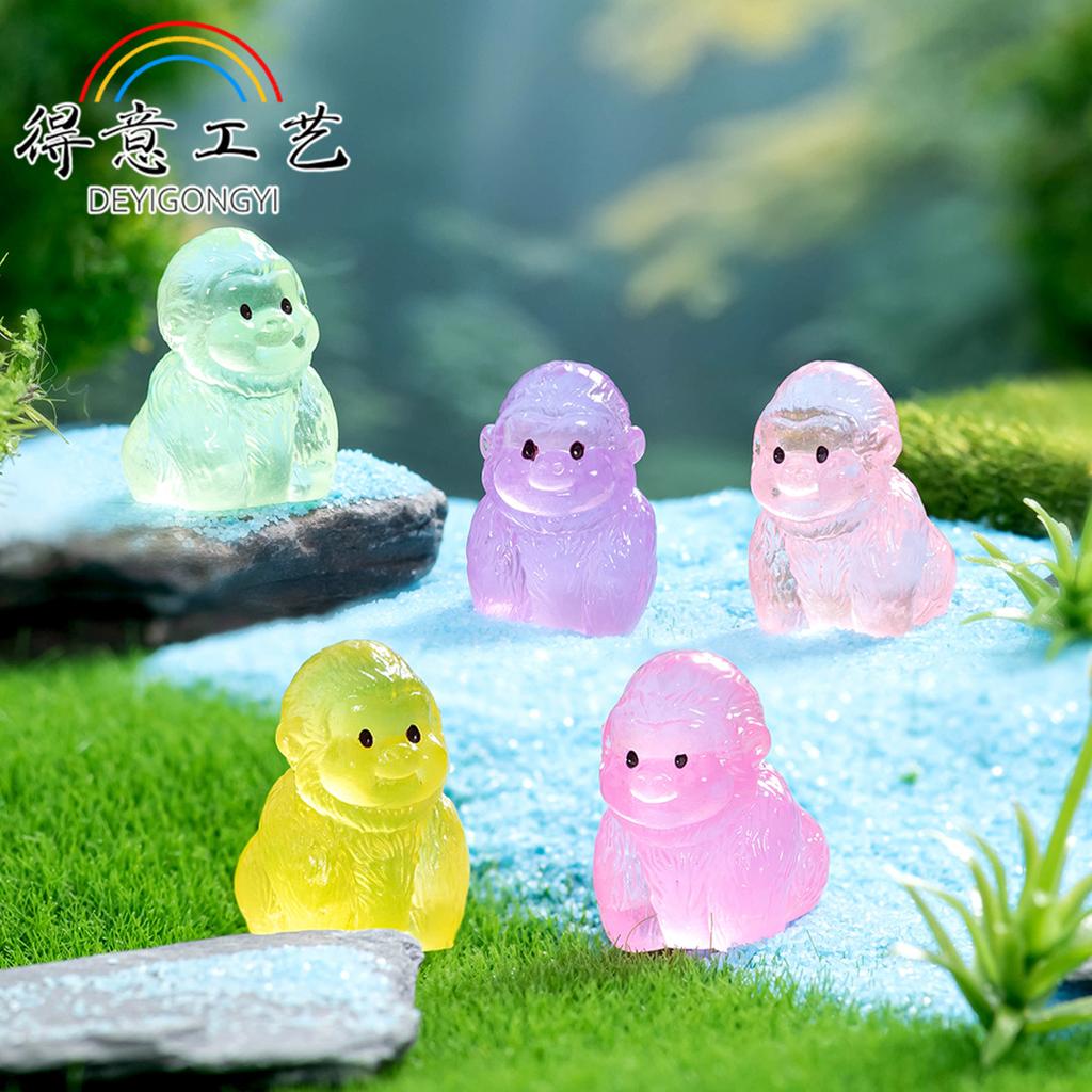 10/20Pcs Luminous Mini Resin Gorilla, Glow In The Dark Small Miniature Chimpanzee Tiny Monkey Animal Figures For Diy Fairy Garde