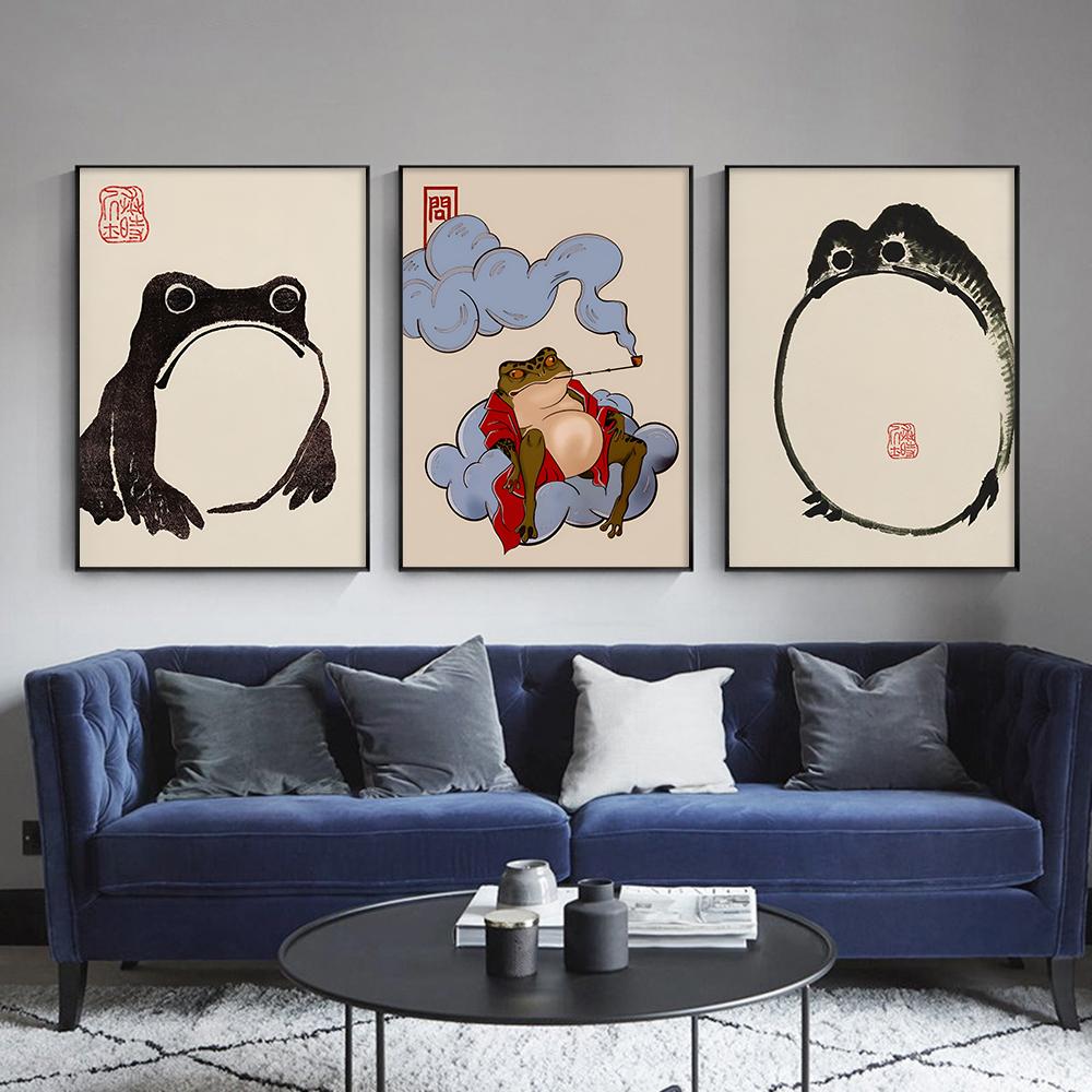 Винтажный японский Мацумото Ходжи лягушка настенный холст с принтом художественный постер милая зеленая жаба картина для гостиной домашний декор Cuadros