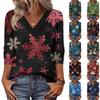 Women's Loose Comfortable Casual Fashion V-Neck Christmas Print 3/4 Sleeve Top