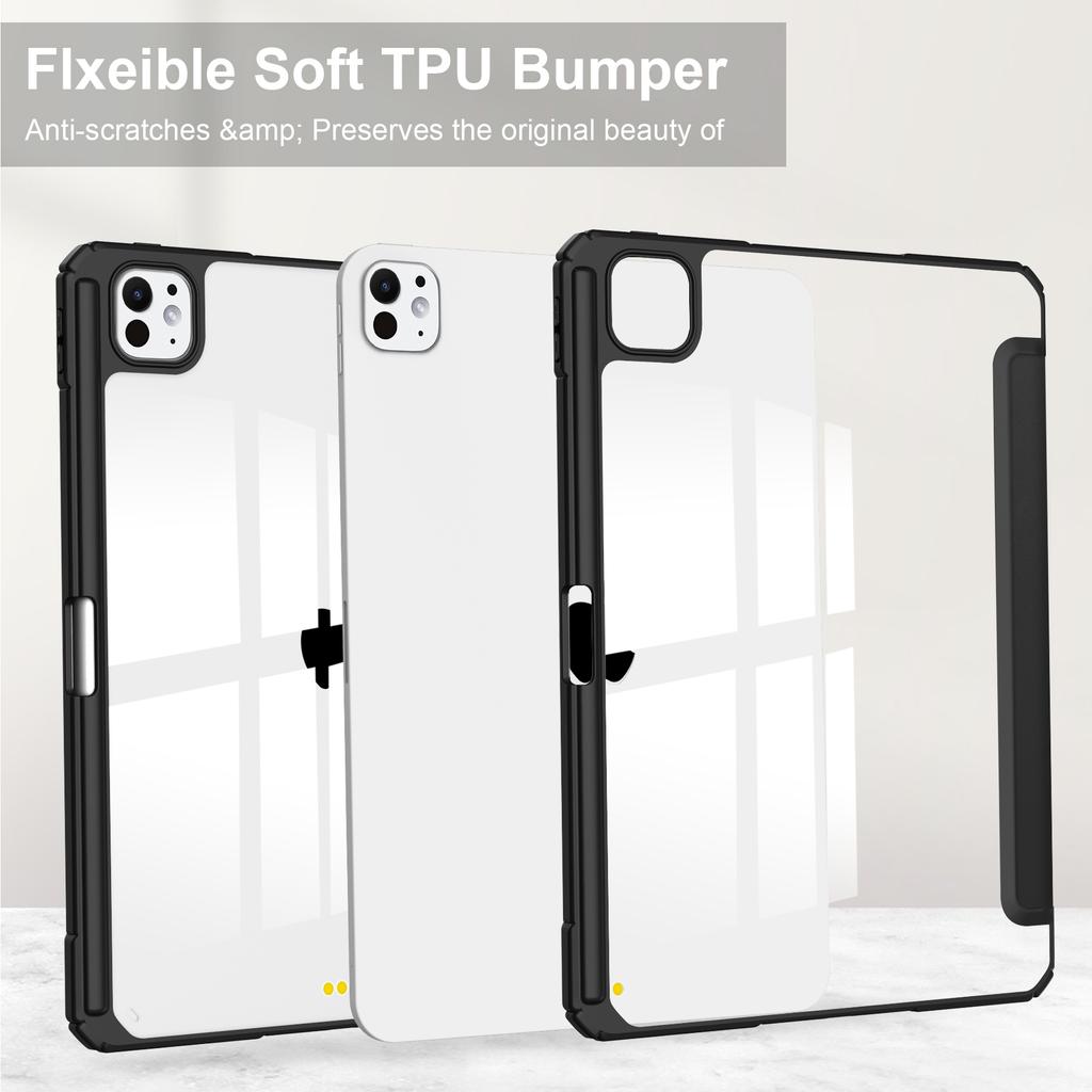 Для iPad Про 13 (2024) Чехол с держателем для стилуса из ПУ кожи, прозрачный, с функцией автоматического включения/выключения