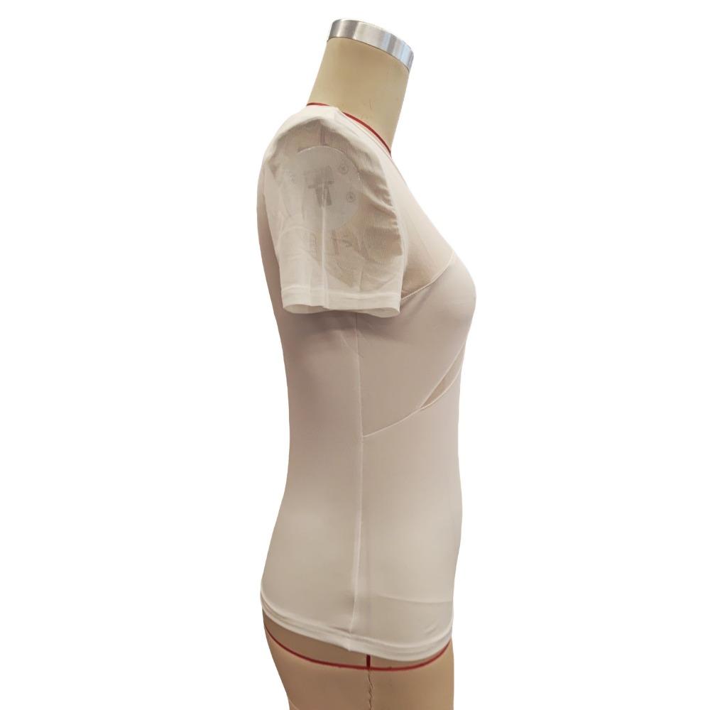 Весенне-летняя женская сексуальная однотонная футболка с коротким рукавом и сетчатым узором