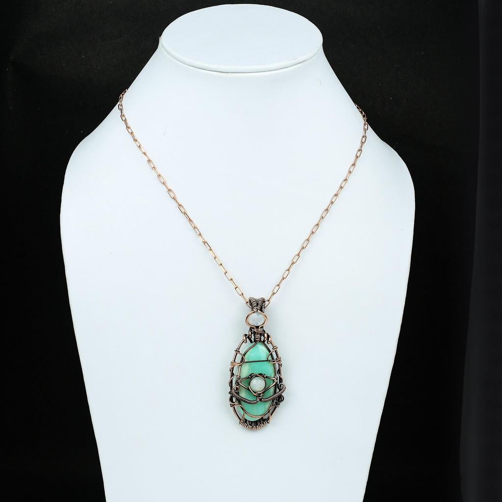 Evil Eye Chrysoprase Copper Pendant Copper Wire Wrapped Jewelry Gemstone Jewelry Rainbow Moonstone Jewelry Gift For Mother Evil Eye Jewelry
