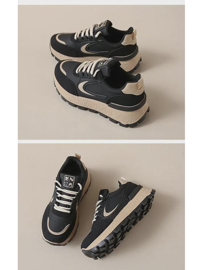 Женские кроссовки для бега Retro Maillard 2025 года, большой размер — в студенческом стиле, толстая подошва, шнуровка, весна