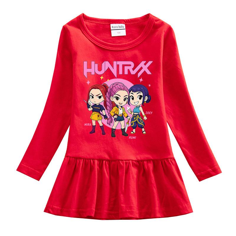 Girls Kpop Rumi Zoey Mira Hunters Print Round Neck Pleat Mesh Dress