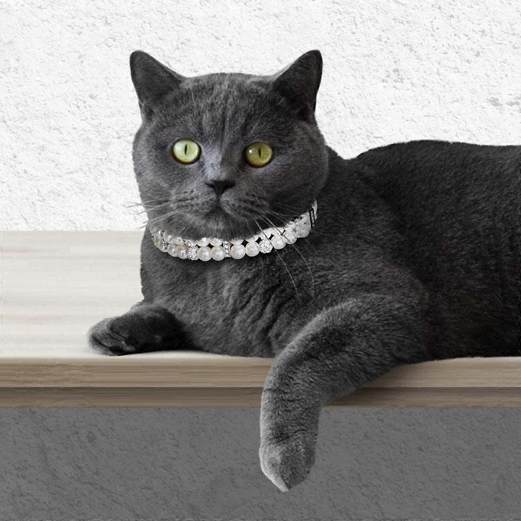 Dog Cat Pearl Collars With Crystal Rhinestone Diamond Dcor, Adjustable Cute Fashion Pet Pu Leather
