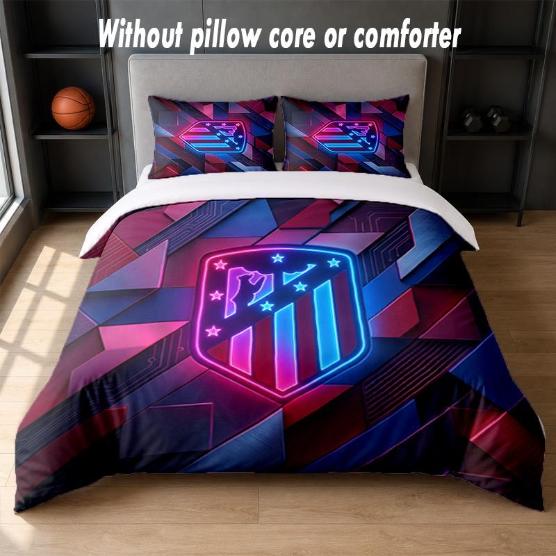 Atletico Madrid Design Bed Bedding Set 1 Duvet Cover + 2 Pillowcases Soft Breathable Household Bed Linens