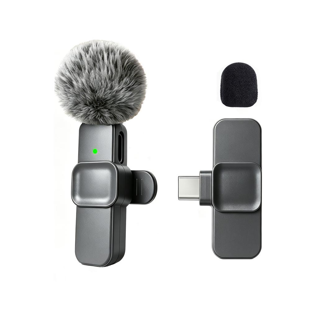 Type-C Port Wireless Lavalier Microphone with Noise Reduction, Windproof Cover for Video Recording Interview Live Streaming Vlog