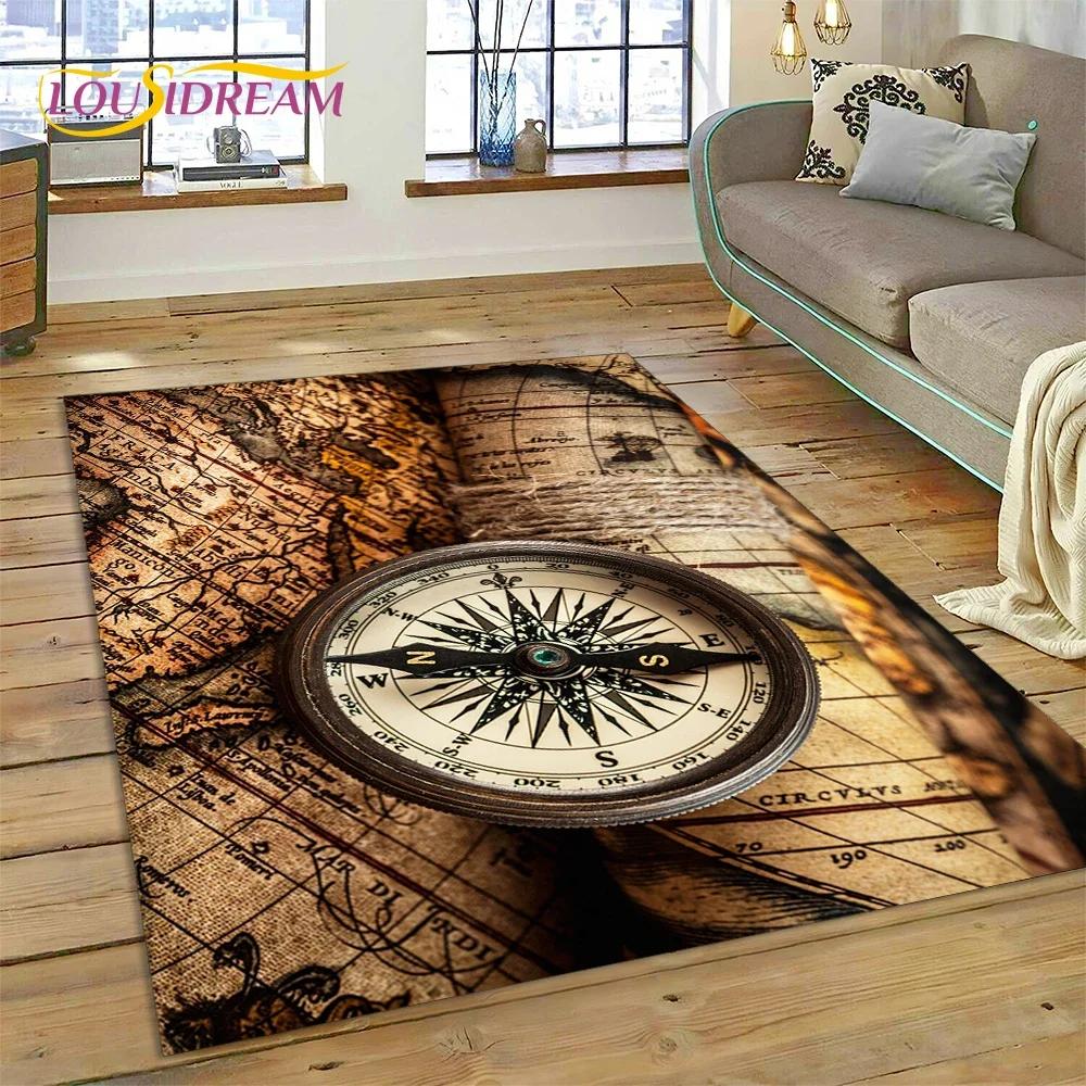 3D Древняя морская карта мира, компас, ковер, коврик для спальни, гостиной, дивана, украшение, детский игровой большой декоративный напольный коврик