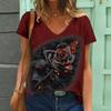 Rose Women's V-Neck T-Shirt Summer Outdoor Fashion Short Sleeve Tops Dark Rose Style OverSize Loose Women's Trendy Clothing