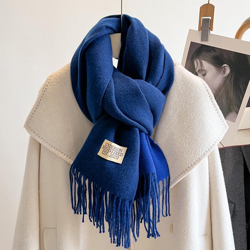 Pink Scarf Women's Winter Shawl Dual-purpose Versatile Imitation Cashmere Solid Color Dual-purpose Thickened Long Double-sided Scarf