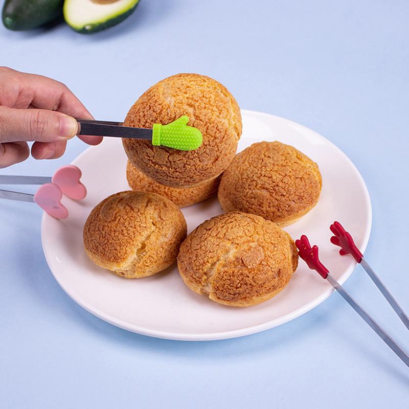 1Pc Silicone Food Tongs Gloves-Shaped Stainless Steel Non-Slip Kitchen Utensil Ice Candy Food Clip Mini Ice Cubestongs