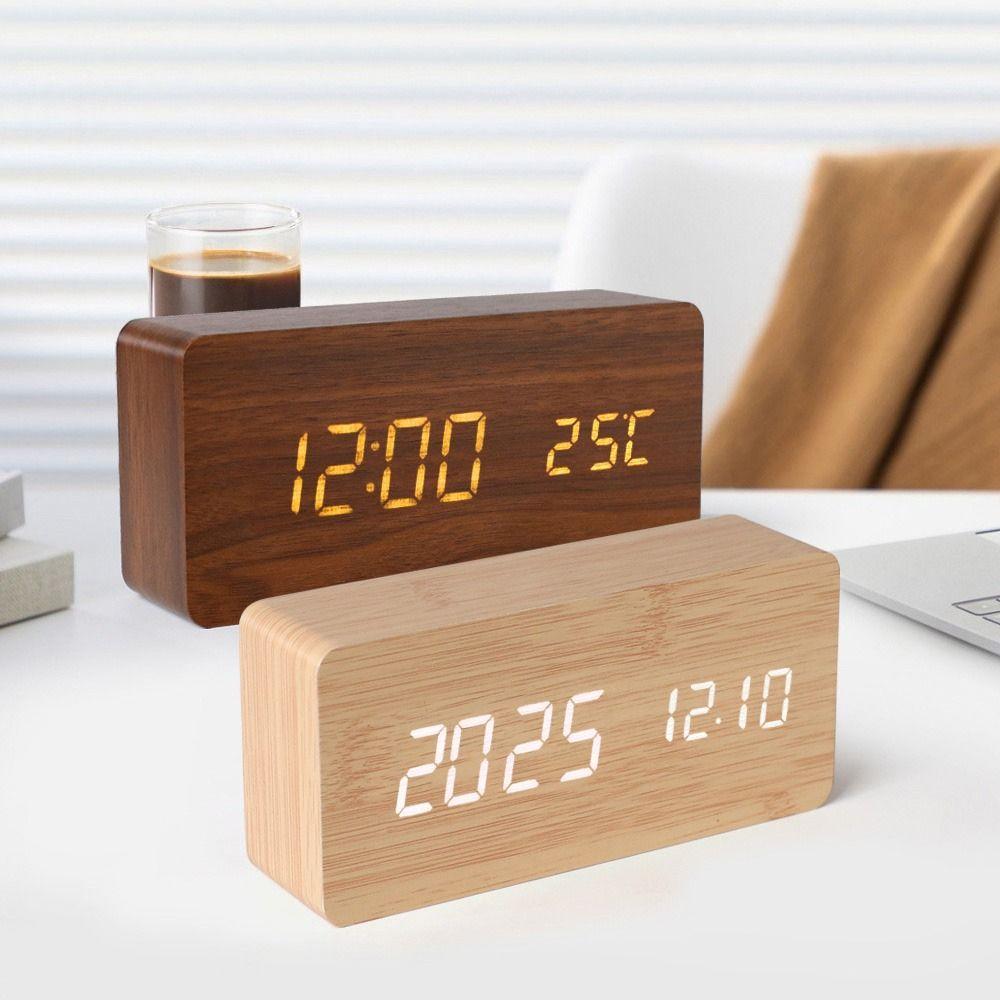 Wood Digital Clock Multi-functional Smart Alarm Clock Versatile Desktop Clock Home Use