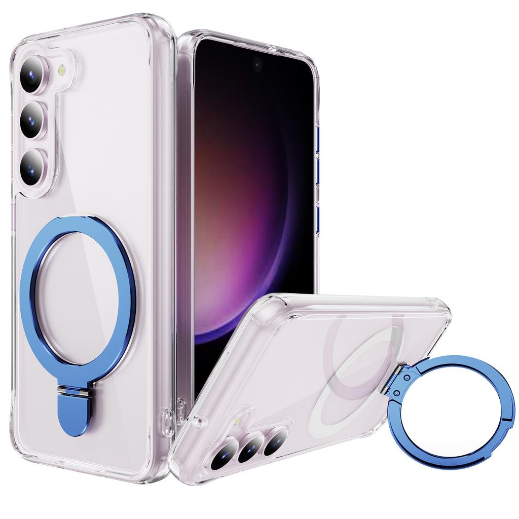 For Samsung S23 Transparent Ins Style Mobile Phone Case, Anti-yellow and Fall-resistant Folding Reinforced Magnetic Stand Mobile Phone Case