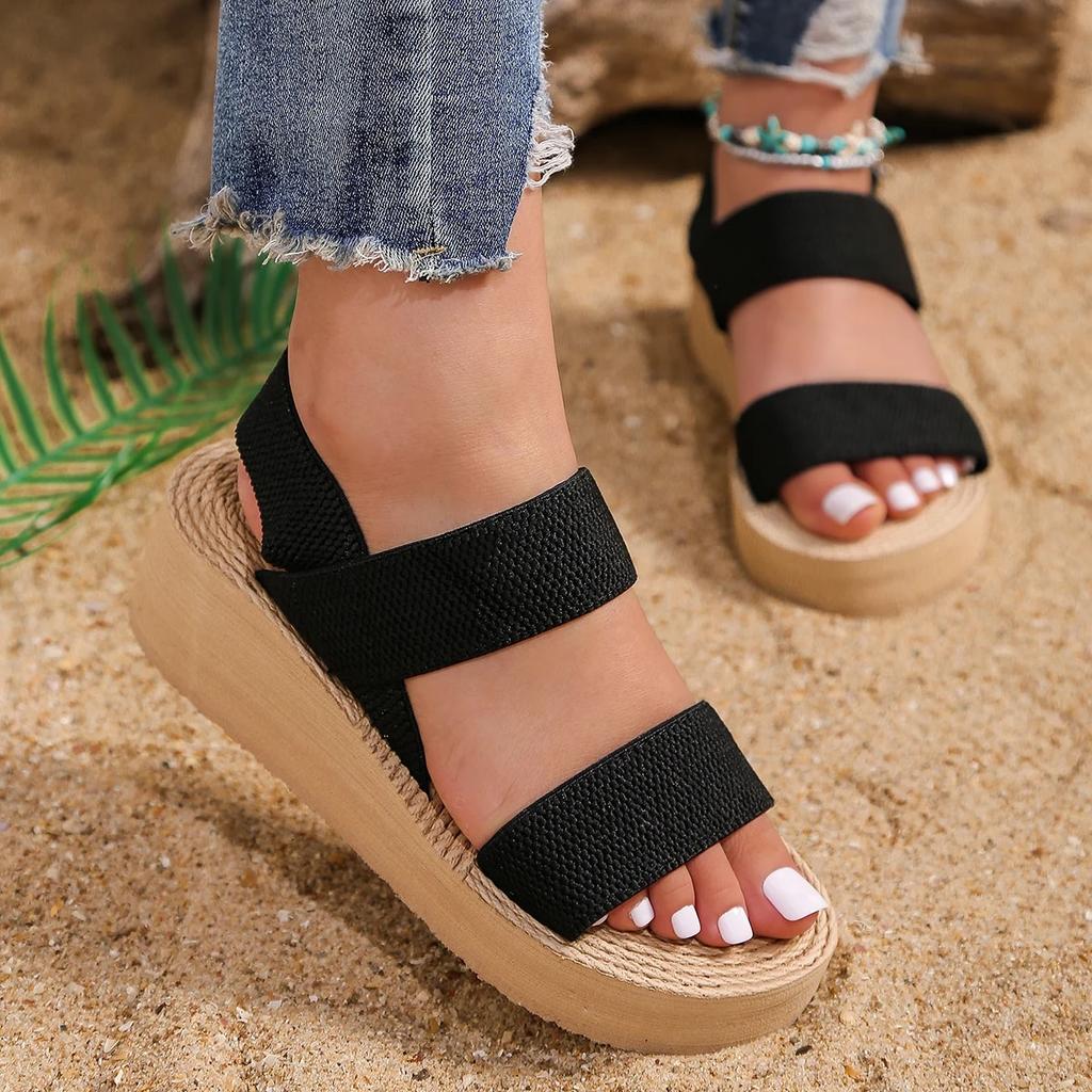 New Minimalist Slingback Wedge Sandals Outdoor Summer Lightweight Slides Solid Color Thick Bottom Ladies Shoes Female Sandals
