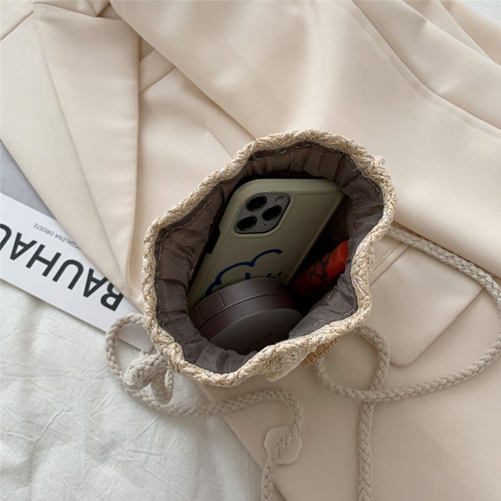 Модная соломенная сумка-мессенджер на шнурке, летняя сумка через плечо, цветочная соломенная сумка-ведро для фотосессии