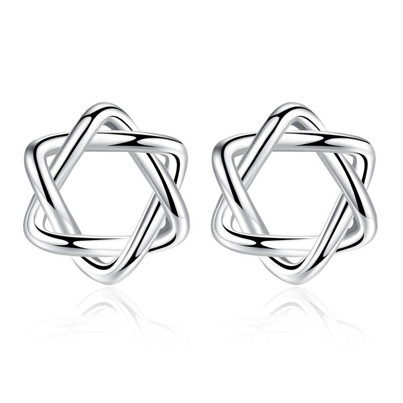 Graceful Personality Six-Pointed Star Ear Rings Korean Style Simple Fashion Hollow Interwoven Ear Studs Earrings