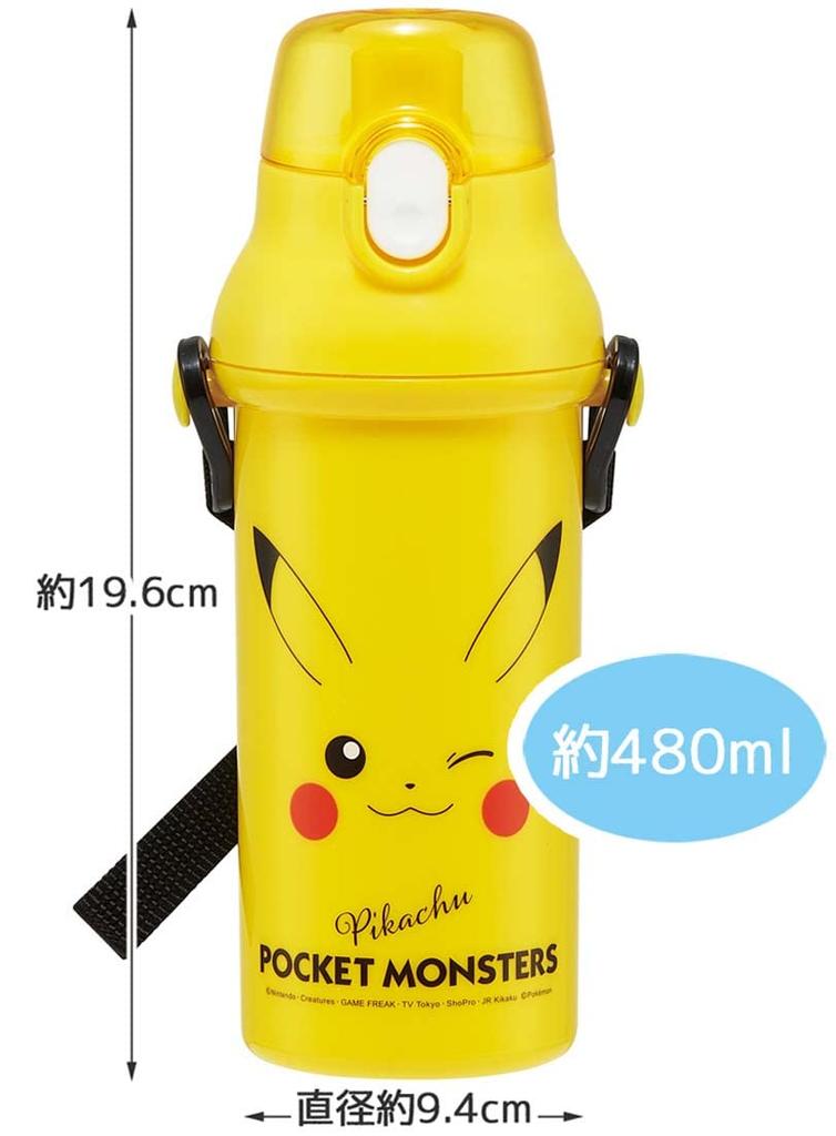 Skater Пластиковая бутылка для воды 480 мл, антибактериальная, для детей, легкая, антибактериальная обработка, сделано в Японии, лицо покемона пикачу 23