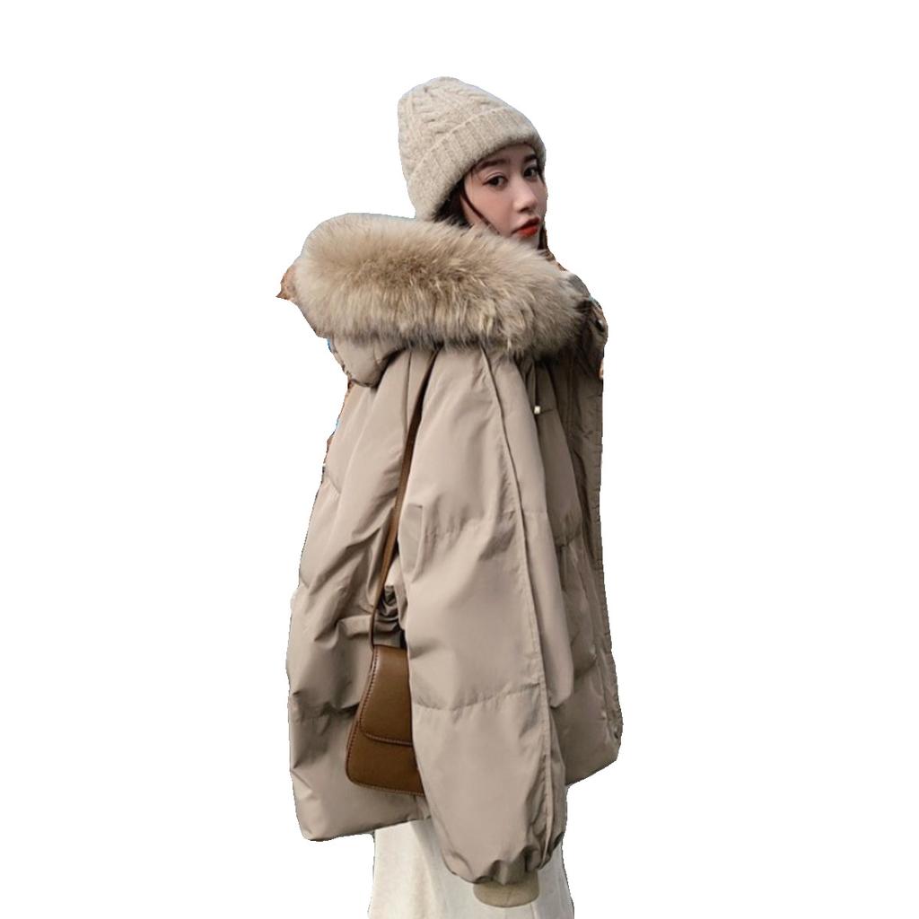 Одежда из хлопка 2024 года, новая утолщенная одежда из хлеба, женская зимняя короткая одежда с большим меховым воротником, хлопковая утепленная одежда, пальто с пирогом