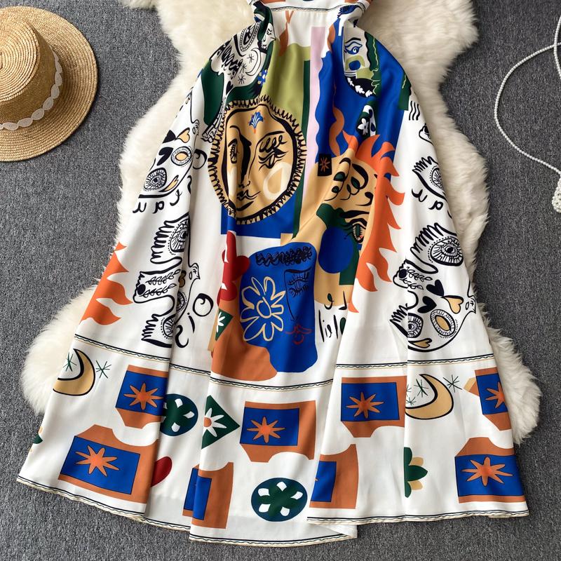 Этническое винтажное пляжное праздничное платье с принтом граффити, женские новые модные летние повседневные платья без рукавов на тонких бретельках