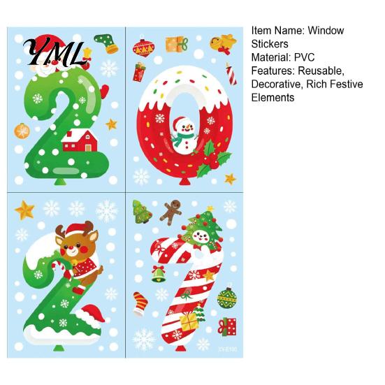Shop Window Display Decorations 4 Sheets 2027 Christmas New Year Clings, Double Sided Static Sticker with Home Office Decor Santa Reindeer Snowflake