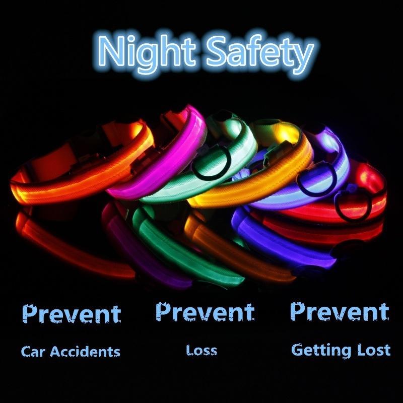 Светодиодный светильник для ночной безопасности, вспышка, спортивный ошейник для собак, кошек, нейлоновый ошейник для собак, светящийся в темноте ошейник для кошек, светодиодные ошейники для собак, аксессуары для собак