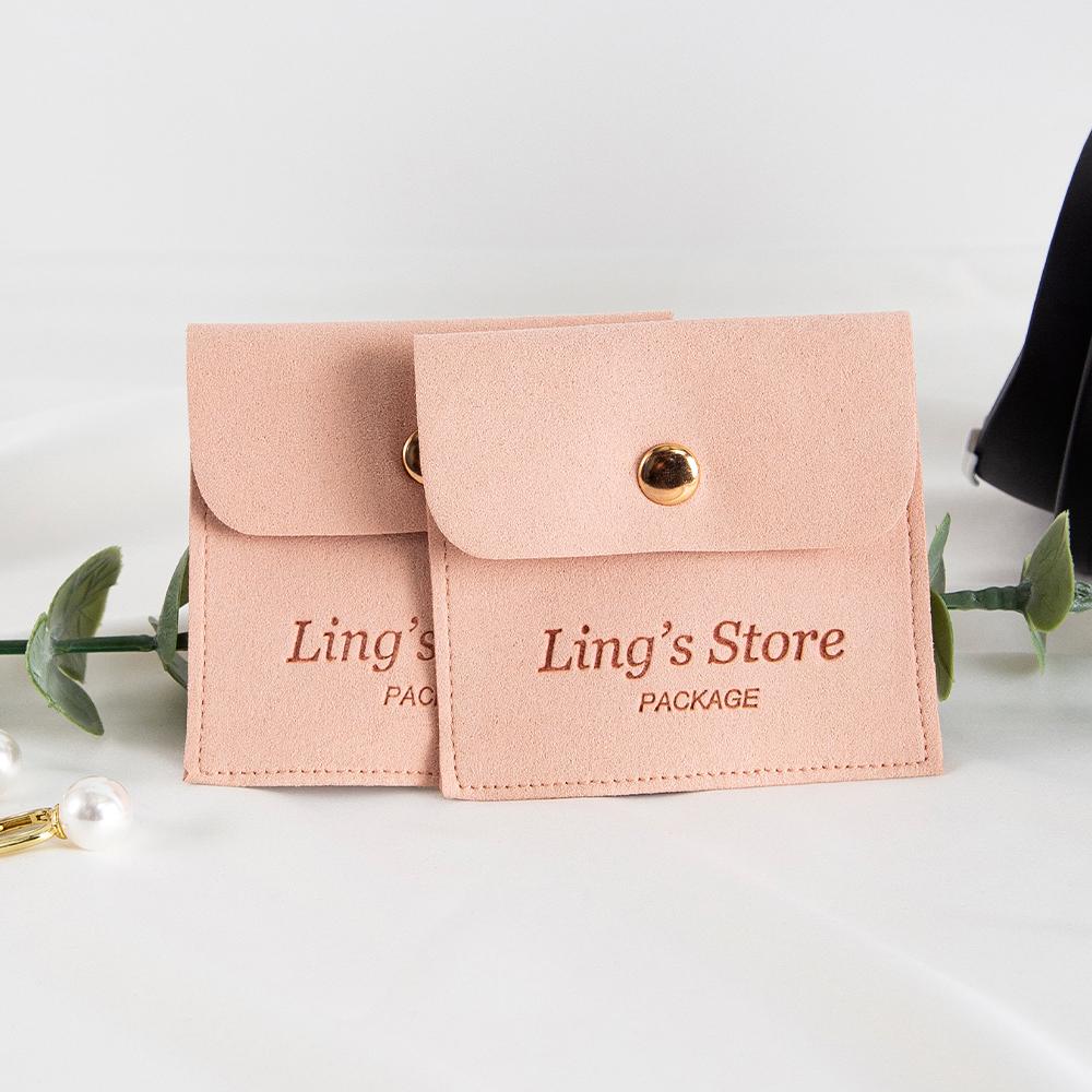 100Pcs Customized Logo 8x8cm Jewelry Microfiber Snap Bag Velvet Envelope Button Pouch Portable Travel Gift Organizer Ring Pocket