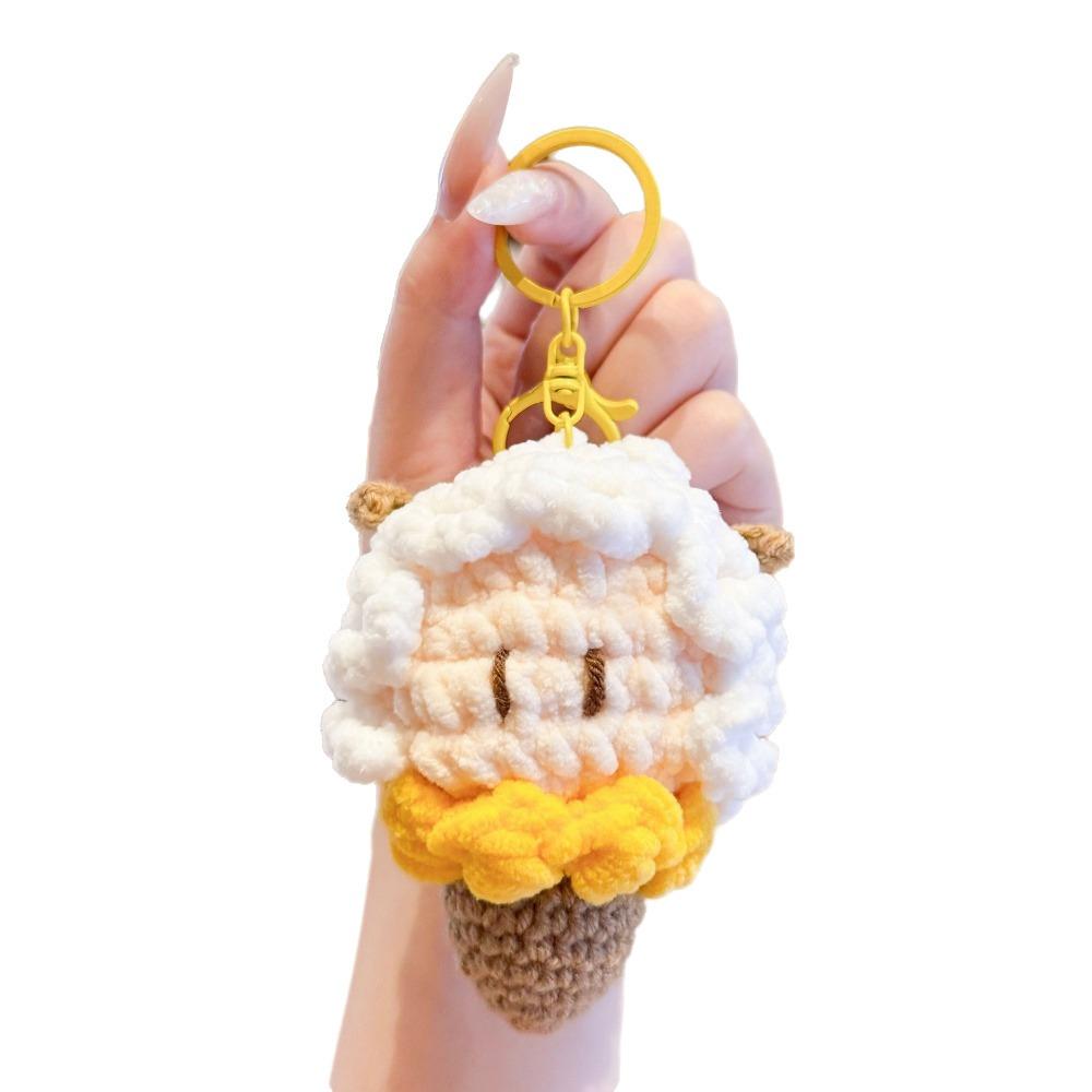 Soft Crochet Sheep Ice Cream Keychain Cute Knitted Lamb Bag Charm  Hanging Decoration