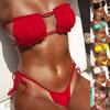 Women's Sexy Pleated Bikini Fashion Solid Two Piece Beach Suit Swimsuit