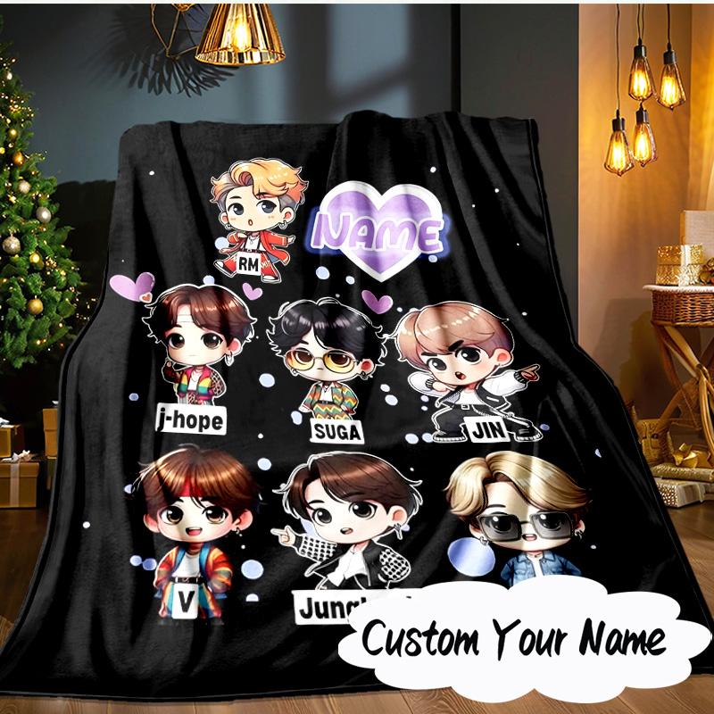 Custom Name Music Friends K-pop Blanket Ideal Bedding Blanket Perfect for Travel, Camping, Living Rooms, Offices, Sofas, Fan Christmas gift