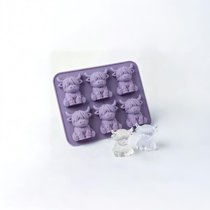 Highland Cow Ice Cube Mold Food Grade Silicone Non-Stick 6 Cavities Reusable for Cocktail Party Kitchen